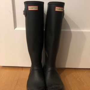 Matte black tall hunter boots